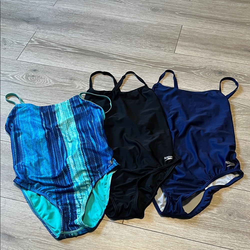 Speedo One Piece Swimsuit Set - Blue, Black, and Multicolor